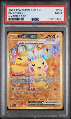 Pikachu Ex Hyper Rare Pokemon Ssp En-Surging Sparks 247/191 PSA 9 - Image 1