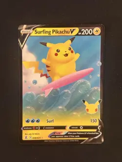Pokemon TCG: Surfing Pikachu V 008/025 Ultra Rare Holo Celebrations NEAR MINT - Image 3