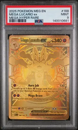 2025 Pokemon Meg En-Mega Evolution Mega Lucario Ex #188 PSA 9 - Image 1