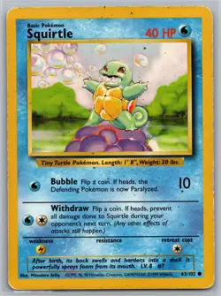 Squirtle 63/102 C Base Set Unlimited MP / HP Pokemon - Image 1