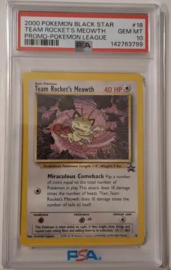 PSA 10 GEM 2000 POKEMON BLACK STAR PROMO #18 TEAM ROCKET'S MEOWTH Vintage B69 - Image 1