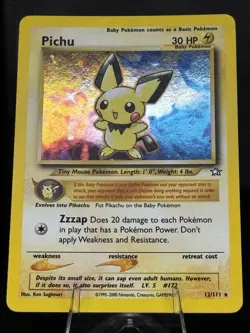 Pichu 12/111 Neo Genesis Holo Rare Holo 30 HP Basic Pokemon TCG 2000 - Image 1