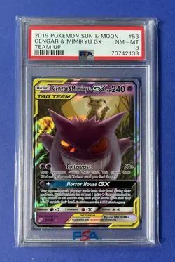 2019 Pokemon Sun & Moon Gengar & Mimikyu GX Team Up #53 PSA 8 NM-MT - Image 1