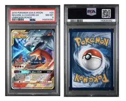 Pokemon TCG PSA 8 Graded Reshiram & Charizard GX Tag Team 20/214 - Image 1