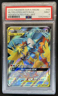2019 Pokemon SM Hidden Fates Moltres & Zapdos ArticunoTag Team #66/68 PSA 9 - Image 1