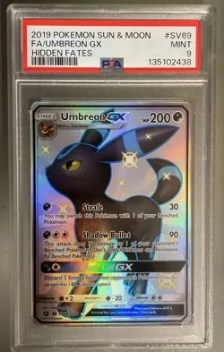 2019 Pokemon Sun & Moon Hidden Fates SV69 Full Art Umbreon GX PSA 9 Mint - Image 1