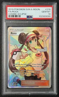 FA ROSA FULL ART PSA 10 2019 POKEMON SUN & MOON COSMIC ECLIPSE #236/236 GEM 9066 - Image 1