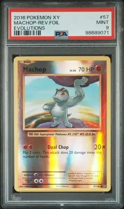 2016 POKEMON XY EVOLUTIONS #57 MACHOP-REVERSE FOIL PSA 9 - Image 1