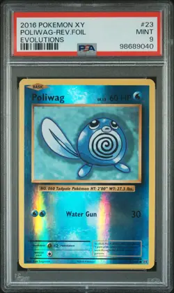 2016 POKEMON XY EVOLUTIONS #23 POLIWAG-REVERSE FOIL PSA 9 - Image 1