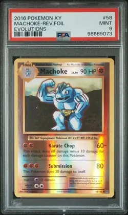 2016 POKEMON XY EVOLUTIONS #58 MACHOKE-REVERSE FOIL PSA 9 - Image 1