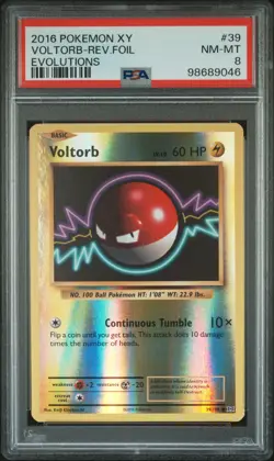 2016 POKEMON XY EVOLUTIONS #39 VOLTORB-REVERSE FOIL PSA 8 - Image 1