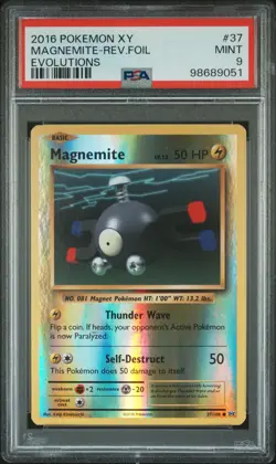 2016 POKEMON XY EVOLUTIONS #37 MAGNEMITE-REVERSE FOIL PSA 9 - Image 1