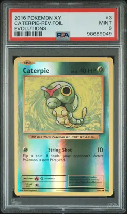 2016 POKEMON XY EVOLUTIONS #3 CATERPIE-REVERSE FOIL PSA 9 - Image 1