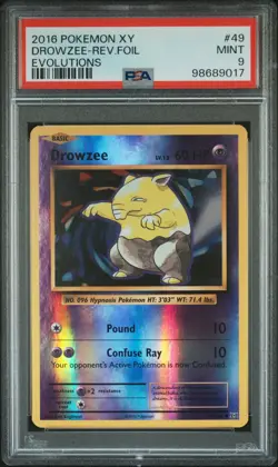 2016 POKEMON XY EVOLUTIONS #49 DROWZEE-REVERSE FOIL PSA 9 - Image 1