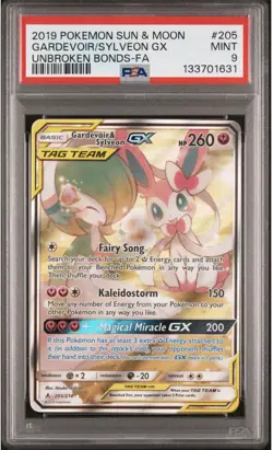 2019 Pokemon Unbroken Bonds Gardevoir Sylveon Gx Tag Team #205 PSA 9 - Image 1