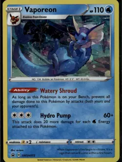 Vaporeon Promo SWSH: Sword & Shield Promo Cards SWSH072 Water Holofoil Pokemon C - Image 1