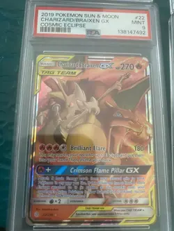 Pokemon Charizard & Braixen GX Cosmic Eclipse Ultra Rare Holo 22/236 PSA 9 - Image 1
