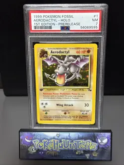 Pokemon Card Aerodactyl 1/62 Fossil Prerelease 1st Edition Holo Rare WOTC PSA 7 - Image 1