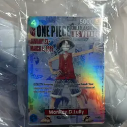 One Piece Monkey.D.Luffy Leader Promo Holo Card P-059E US Voyage + Poster - Image 1