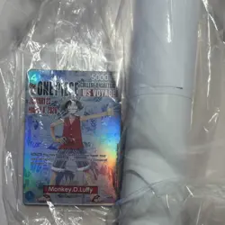 One Piece Monkey.D.Luffy Leader Promo Holo Card P-059E US Voyage + Poster - Image 3