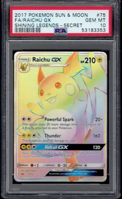 2017 Pokemon Raichu GX Full Art Secret Rare 75/73 PSA 10 (Shining Legends) - Image 1