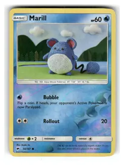Marill 34/147 Common Burning Shadows Pokemon Reverse Holo Lightly Played - Image 1