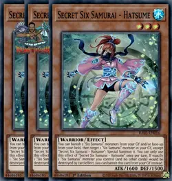 Yugioh! 3x Secret Six Samurai - Hatsume RA03-EN016 Super Rare 1st Ed NM - Image 1