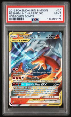 Pokemon TCG Reshiram & Charizard GX Holo Card 20/214 Unbroken Bonds PSA 9 - Image 1