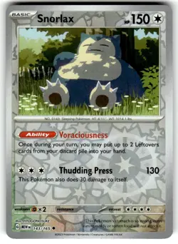 Pokemon TCG 151 Reverse Holographic Snorlax 143/165 Near Mint - Image 1