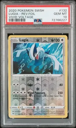 2020 POKEMON SWORD & SHIELD VIVID VOLTAGE #132 LUGIA-REVERSE FOIL PSA 10 - Image 1