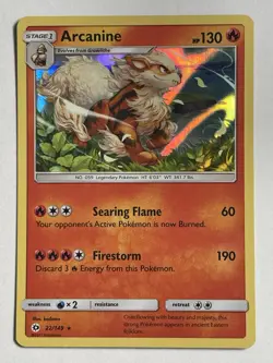 Arcanine 22/149 Sun & Moon Base Set Holo Pokemon NM English - Image 1