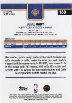2025-26 Topps Chrome - Josh Hart #160 Red White & Blue Refractor - Image 2