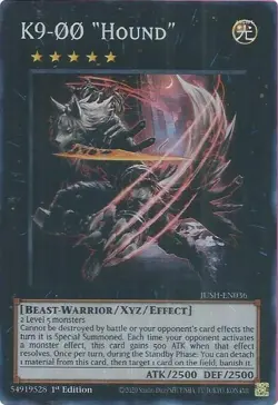 K9-00 "Hound" Super Rare JUSH-EN036 Justice Hunters 1st Edition NM Yugioh - Image 1