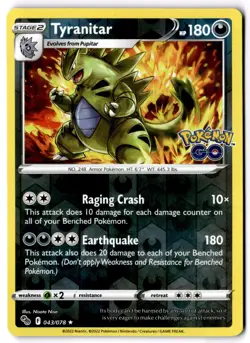 Tyranitar Reverse Holo Holo Rare Pokemon GO 043/078 NM - Image 1