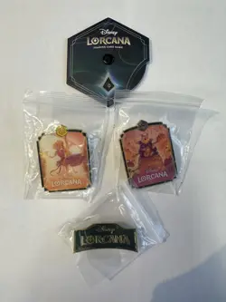 Lorcana Rise of the Floodborn Promo Pins Rapunzel, Pooh, Banner, Lore Counter - Image 1