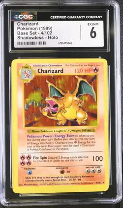 CGC 6 Charizard 1999 Base Set 4/102 Shadowless Holo Pokemon Card - Image 1