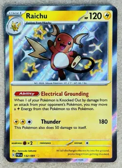 POKEMON TCG SCARLET & VIOLET PALDEAN FATES RAICHU SHINY RARE HOLO 132/091 NM+ - Image 1
