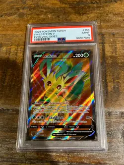 POKEMON 2021 Evolving Skies Full Art LEAFEON V #166 PSA 9 Mint RARE 2 - Image 1