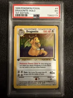 1999 Pokemon Fossil 1st Edition Dragonite Holo Rare PSA 5 Vintage Clean No Res - Image 1