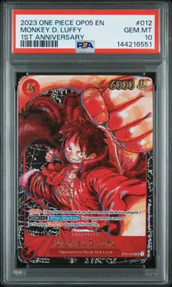 2023 One Piece OP05 EN Monkey D Luffy 1st Anniversary #012 PSA 10 GEM MINT - Image 1