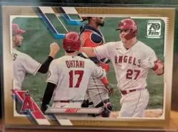 2021 Topps Angels #621 Mike Trout Shohei Ohtani 70th Anniversary Gold /2021 - Image 1