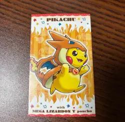 Pokemon Center Bussiness Card Pikachu Mega Charizard Japanese Poncho Wearing - Image 1