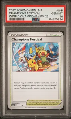 Pokemon Indonesian PSA 10 Champions Festival S-P 2022 Worlds Gem Mint - Image 1
