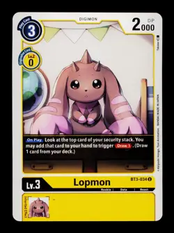 Lopmon BT3-034 Yellow Digimon Card CCG Trading Card - Image 1