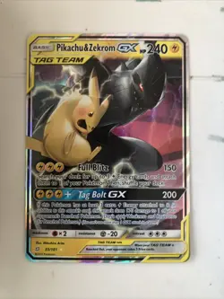 Pikachu And Zekrom GX Pokemon Card. tag team - Image 1