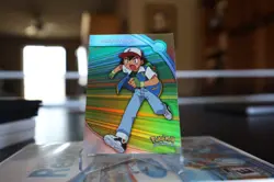 Topps Pokemon Card Ash Ketchum Rainbow Holo Blue Label First Print - Image 1