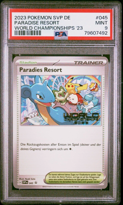 Pokemon Card PSA 9 Paradise Resort GERMAN SVP045 Promo World Championships 2023 - Image 1