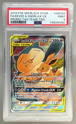 2019 Pokemon SM Black Star Promo SM169 Eevee & Snorlax GX PSA 9 - 0450 - Image 1