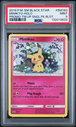 POKEMON TEAM UP SM BLACK STAR PROMO MIMIKYU #SM163 PSA 9 MINT #132013629 (SWIRL) - Image 1