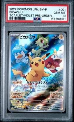 2022 POKEMON JAPANESE SV PROMO SCARLET & VIOLET PRE-ORDER #001 PIKACHU PSA 10 - Image 1